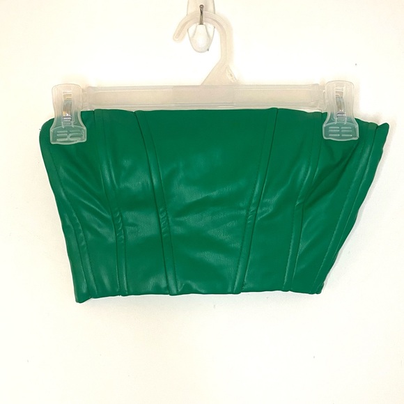 Zara Strapless Bustier Crop Top in Green Vegan Leather - Picture 4 of 9